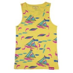 Pink Dolphin All Over Boat Print Yellow Tank XXL